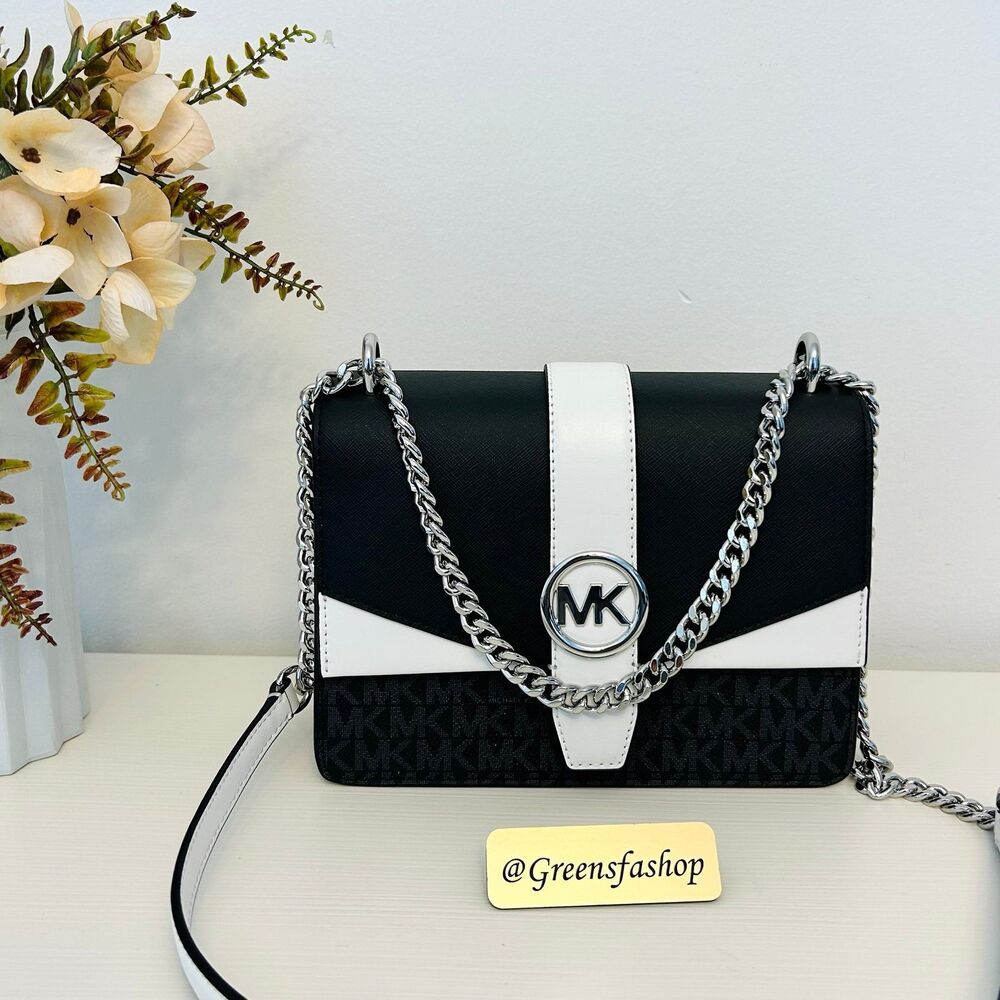 Michael Kors Purse Greenwich Small Signature Logo Crossbody Bag Black